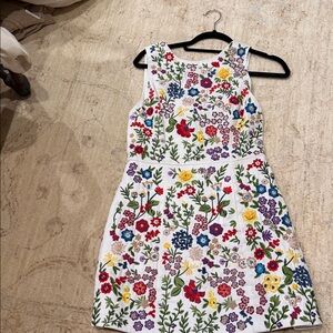 Alice + Olivia Floral Embroidered Dress - Multicolor on White